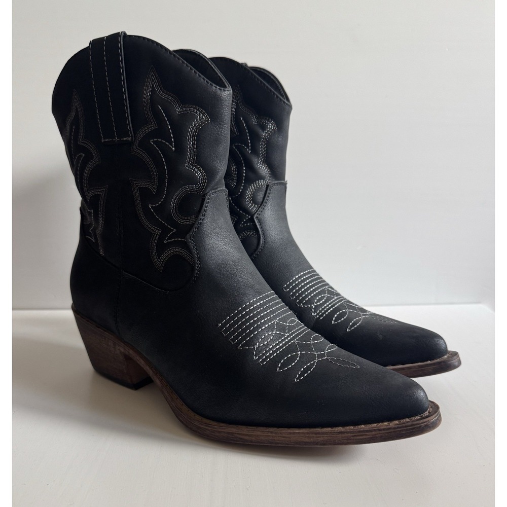 Black Western Cowboy Ankle Boots Womens Size 6 Embroidered Festival Ranch